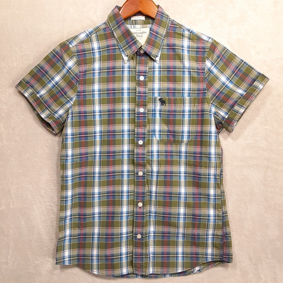 Abercrombie & Fitch Other - Abercrombie & Fitch Mens Muscle Short Sleeve Button Shirt Sz.M/Green-Plaid/Logo